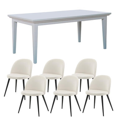 Hioshop Venedig eethoek eettafel wit 95x180/276 met 2 stuks extra plaat 6 product