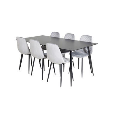 Hioshop SilarBL180 eethoek eetkamertafel zwart en 6 Polar Diamond eetkamerstal product