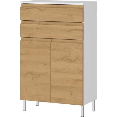 Badkamerkast Torres 60cm met 2 deuren 2 lades eikdecor wit