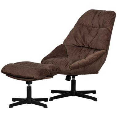 WOOOD Yaro Draaifauteuil Met Hocker - Chenille - Espresso - 94x71x83 product