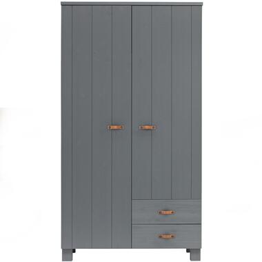 WOOOD Dennis Kast Met Laden - Grenen/Leer - Staal Grijs - 202x111x55 product