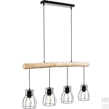 tectake® Hanglamp Woody met Houten Balk - Zwarte Plafondlamp - Industriële Stijl product