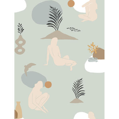 Walls4You behang - menselijke silhouetten - vergrijsd groen - 53 cm x 10 m product
