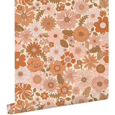 ESTAhome behang - retro bloemen - terracotta roze en oranje - 0.53 x 10.05 m product