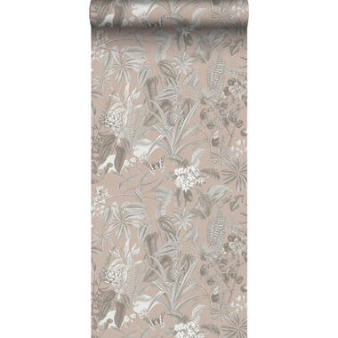 Sanders & Sanders behang - tropische bladeren en bloemen - grijs roze product