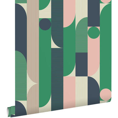 ESTAhome behang - geometrische vormen - groen, blauw, roze en beige product