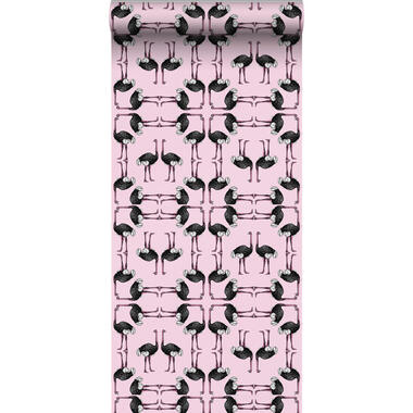 Walls4You behang - flamingo's - babyroze en zwart - 53 cm x 10 m - 640121 product