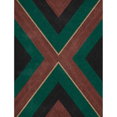 Sanders & Sanders behang - geometrische vormen - terracotta, groen en zwart product