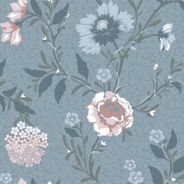 Duro behang - bloemen - vergrijsd blauw - 53 cm x 10.05 m - 661166 product