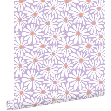 ESTAhome behang - madeliefjes - lila paars en oranje - 50 x 900 cm - 131153 product