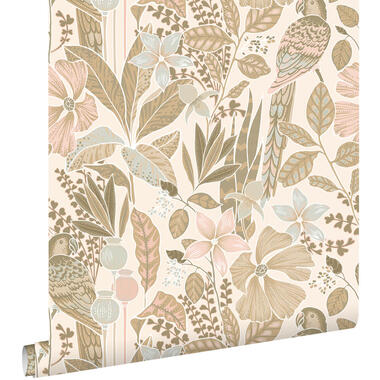 ESTAhome behang - tropische bloemen en paradijsvogels - zand beige product