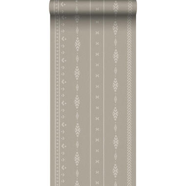 Sanders & Sanders behang - etnisch motief - donker beige en wit - 53 cm x 10 m product