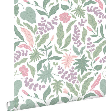 ESTAhome behang - bladeren en bloemen - paars, roze en groen - 50 x 900 cm product