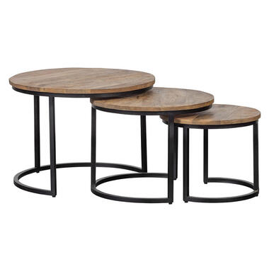 Mangohoutonline - Salontafels Charlotte - Set Van 3 Rond - Bruin - Mahom product