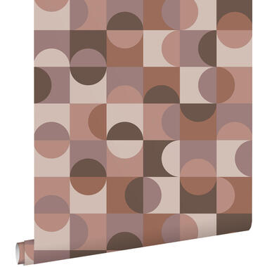 ESTAhome behang - cirkels in Bauhaus stijl - bruin en mauve paars - 50 x 900 cm product