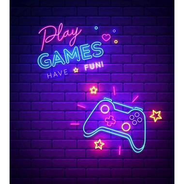 Sanders & Sanders fotobehang - neon game room - paars en blauw - 250 x 279 cm product