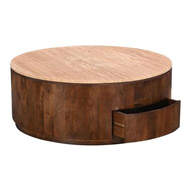 Salontafel Travertin Walnoot - 90x90x35cm - Met Lades - Elan