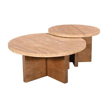 Salontafel Set Travertin Naturel - Rond - 80x80x36cm - Leno product