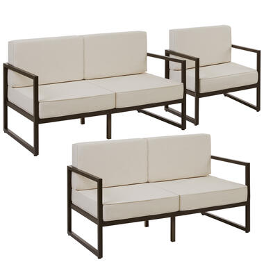 tectake - Tuin-loungeset Comosa voor 5 personen, XXL kussens, Bruin / Beige product