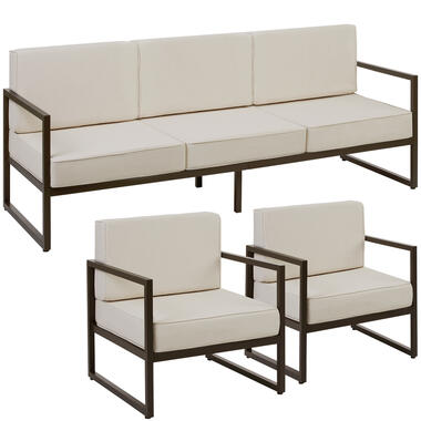 tectake - Tuin-loungeset Comosa voor 5 personen, XXL kussens, Bruin / Beige product