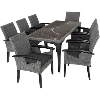 tectake - Wicker tafel Foggia met 8 stoelen Rosarno, Grijs product