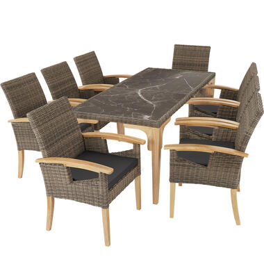 tectake - Wicker tafel Foggia met 8 stoelen Rosarno, Natuur product