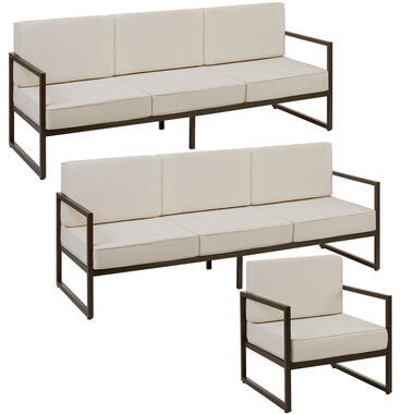 tectake - Tuin-loungeset Comosa voor 7 personen, XXL kussens, Bruin / Beige product