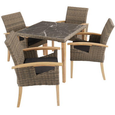 tectake - Wicker tafel Tarent met 4 stoelen Rosarno, Natuur product