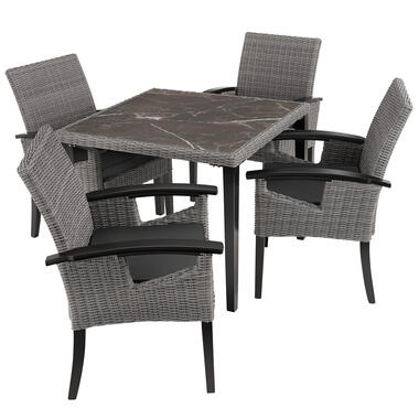 tectake - Wicker tafel Tarent met 4 stoelen Rosarno, Grijs product