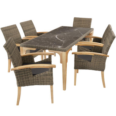 tectake - Wicker tafel Foggia met 6 stoelen Rosarno, Natuur product