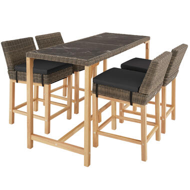 tectake Wicker bartafel Lovas met 4 stoelen Latina, Natuur product