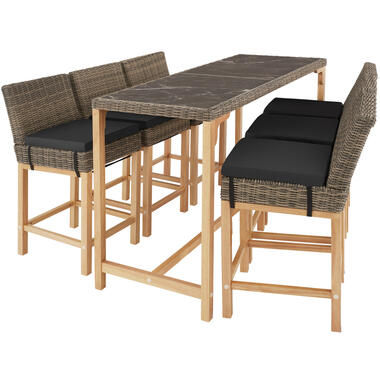 tectake - Wicker bartafel Lovas met 6 stoelen Latina, Natuur product