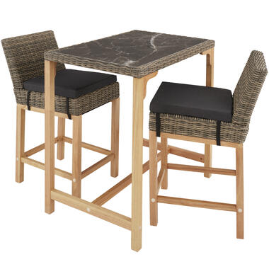 tectake - Wicker bartafel Kutina met 2 stoelen Latina, Natuur product