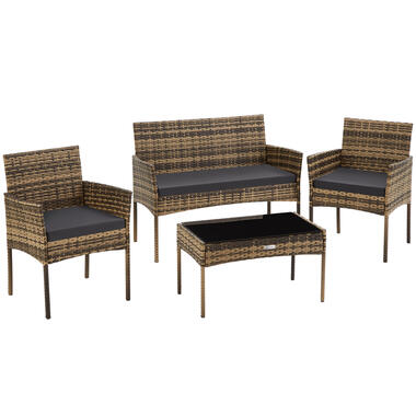 tectake - Wicker tuinset Palese voor 4 personen, Natuur product