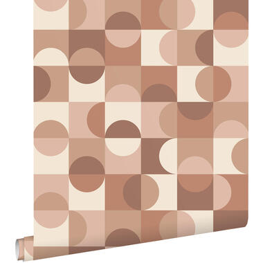 ESTAhome behang - cirkels in Bauhaus stijl - beige, bruin en licht roze product