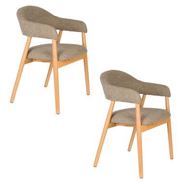 Housecraft Indy Eetkamerstoel met leuning Donker Bruin/ Beige - Set van 2 product