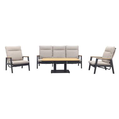 Solaro/Medina up&down verstelbare (5-pers.) stoel-bank loungeset - Zand / Teak