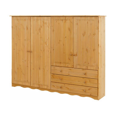 Minik - Kledingkast met 4 deuren en 3 laden en natuurlijk grenen