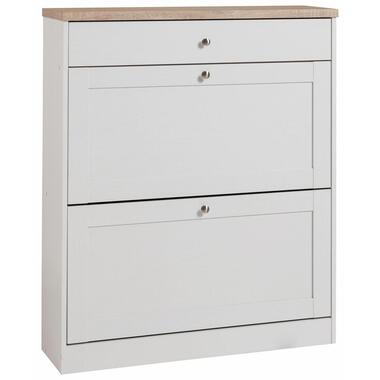 Heide - Schoenenkast met 2 kleppen en 1 lade in wit eiken effect