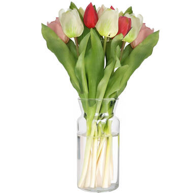 BD Kunst tulpen boeket Vermeer - 7x - roze - real touch - 31 cm