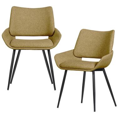 BePureHome Parade Eetkamerstoelen - Melange Stof - Mosterd - Set van 2 product