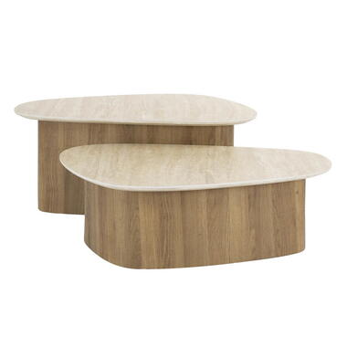 Salontafel Driehoek Walnoot/Travertin - 90x43x40cm - Set Van 2 product