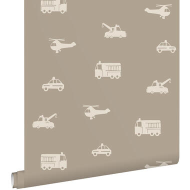 ESTAhome behang - auto's, brandweerauto's, helikopters en kranen - taupe product