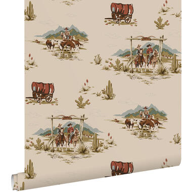 ESTAhome behang - cowboys - donker beige, blauw en groen - 50 x 900 cm - 131411 product