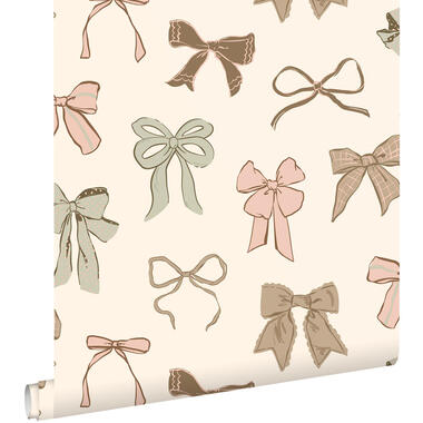 ESTAhome behang - strikjes - groen, roze en bruin - 0.53 x 10.05 m - 131469 product