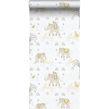 Sanders & Sanders behang - olifanten - grijs, geel en wit - 53 cm x 10.05 m product