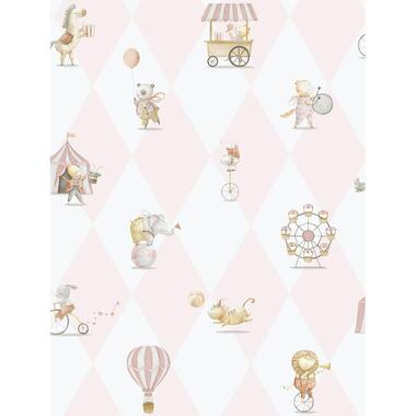 Sanders & Sanders behang - circus figuren - licht roze en wit - 53 cm x 10.05 m product