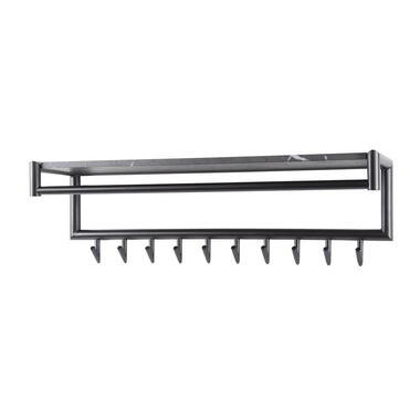 Kapstok Zwart - 10 Haken - 100x27x30cm - Hoedenplank product