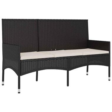 vidaXL - Tuinbank 3-zits - Zwart - Poly rattan - Met kussens product