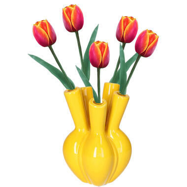 Bloemenvaas/tulpenvaas - geel - keramiek - 12 x 18 cm product